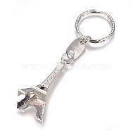 Alloy Keychain, with Iron Split Key Rings, Eiffel Tower Pendants, Chain Tabs(Random Words), Platinum, 98mm(KEYC-WH0016-03P)