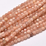 Faceted Round Natural Sunstone Beads Strands, 4mm, Hole: 1mm, about 94pcs/strand, 15.4 inch(G-I176-10-4mm)