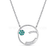 TINYSAND Trendy 925 Sterling Silver Cubic Zirconia Circle Pendant Necklaces, Silver, 17.38 inch(TS-N341-S)