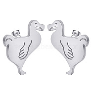 316L Stainless Steel Stud Earrings for Women, with Dodo Bird Shape, Stainless Steel Color, Dodo Bird: 12x11mm(FIND-PW0024-34B)