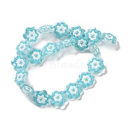 Glass Beads Strands, Hand Drawn Beads, with Enamel, Flower, Light Blue, 18x19.5x5mm, Hole: 1.1mm, about 20pcs/strand, 14.17 inch(36cm)(GLAA-L047-04C)