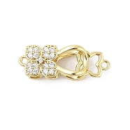 Brass Micro Pave Clear Cubic Zirconia Interlocking Clasps, Flower, Real 18K Gold Plated, 25mm(KK-U059-16G)