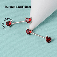 304 Stainless Steel Red Cubic Zirconia Nipple Rings, Stainless Steel Color, Heart, 8.3x8.2mm(WG32E94-12)