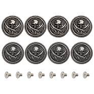 Gorgecraft 8 Sets 2 Style Alloy Coin Screwback Rivets, DIY Leather Craft Nail, Flat Round with Skull & Sword Pattern, Antique Bronze & Platinum, 30x9mm, Hole: 2.5mm, 4 sets/style(FIND-GF0004-31)