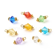 Glass Imitation Austrian Crystal Beads Pendants, Bicone, Faceted, with Brass Ball Head Pins and Tibetan Style Alloy Daisy Spacer Beads, Golden, Mixed Color, 15x7.5mm, Hole: 1.8mm(PALLOY-JF01140)