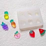 DIY Grape & Pineapple & Peach & Strawberry & Carrot Shape Cabochon Silicone Molds, Resin Casting Molds, for UV Resin & Epoxy Resin Jewelry Making, White, 72x60x11mm, Inner Diameter: 17.5~27.5x13~23mm(SIMO-B001-02)