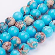 Natural Imperial Jasper Bead Strands, Dyed, Round, Dodger Blue, 8mm, Hole: 1mm, about 47pcs/strand, 15.7 inch(G-P260-01-8mm)