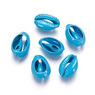 Natural Shell Beads, Dyed, Cowrie Shell, Deep Sky Blue, 15~19x10~13x6~7mm, Hole: 1~3mm(BSHE-L036-18A)