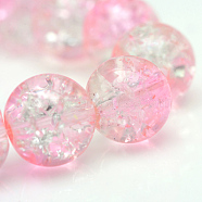 Baking Painted Crackle Glass Beads Strands, Round, Pink, 6mm, Hole: 1.3~1.6mm, about 133pcs/strand, 31.4 inch(X-CCG-S001-6mm-02)