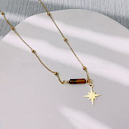 Natural Jasper & Stainless Steel Star Pendant Ball Chain Necklaces for Women, Golden, (YH4149-2)