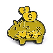 Cartoon Style Enamel Pins, Black Alloy Badge for Backpack Clothes, Money Bank, Pig & Heart, 22.5x22x1mm(JEWB-F024-02C)