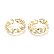 Brass Cuff Rings, Open Rings, Curb Chain Shape, Real 18K Gold Plated, Size 7, Inner Diameter: 17mm(RJEW-F103-02-G)