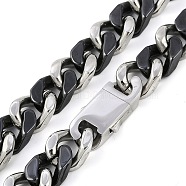 304 Stainless Steel & Ceramics Cuban Link Chain Necklaces for Women, Stainless Steel Color, Black, 18.19 inch(46.2cm)(NJEW-B116-08P-02)