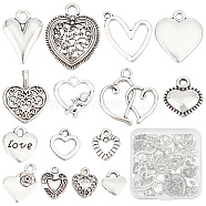 90Pcs 15 Style Tibetan Style Alloy Pendants, Cadmium Free & Lead Free, Heart Shape, Antique Silver, 11~30x10~24x1.5~5mm, Hole: 1.5~4mm, about 6pcs/style(TIBE-SC0001-81)