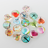 Tree of Life Printed Half Round/Dome Glass Cabochons, Mixed Color, 25x7mm(GGLA-A002-25mm-GG)