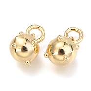 Brass Charms, Round, Real 18K Gold Plated, 10x9x9mm, Hole: 3mm(KK-O132-04G)