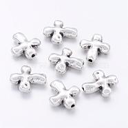 Alloy Beads, Cross, Lead Free and Cadmium Free, Antique Silver, 14x12.5x4mm, Hole: 2mm(PALLOY-A018-AS-RS)