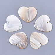 Freshwater Shell Links connectors, Heart, Creamy White, 42x45x2~3mm, Hole: 2mm(SHEL-T012-64)