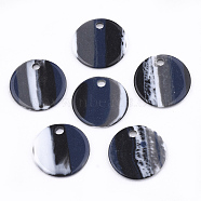 Resin Pendants, Flat Round, Stripe Pattern, Black, 15x1~1.5mm, Hole: 1.8mm(X-RESI-T022-09A)