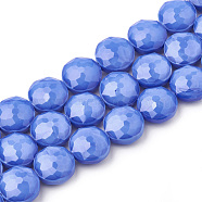 Opaque Solid Color Glass Beads Strands, Faceted, Flat Round, Dodger Blue, 14x8mm, Hole: 1~1.2mm, about 25pcs/strand, 13.77 inch(35cm)(GLAA-N032-05C)