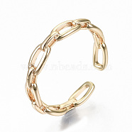 Brass Cuff Rings, Open Rings, Nickel Free, Cable Chain Shape, Real 18K Gold Plated, US Size 8 1/4(18.3mm)(KK-T062-65G-NF)