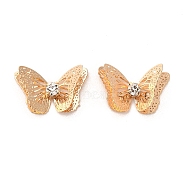 Brass Cabochons, with Rhinestone, Butterfly, Light Gold, 14x22x5.5mm(KK-H454-12KCG)