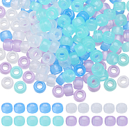 800Pcs 4 Colors Transparent & Luminous Plastic Beads, Frosted, Glow in the Dark, Barrel, Mixed Color, 9x6mm, Hole: 3.8mm, 200pcs/color(KY-SC0001-88)