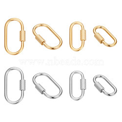 4Pcs 4 Style Ion Plating(IP) 304 Stainless Steel Screw Carabiner Lock Charms, for Necklaces Making, Oval, Golden & Stainless Steel Color, 22~26x11~14x4mm, Screw: 7~8x4mm, 1pc/style(STAS-UN0053-30)