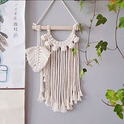 Cotton Cord Macrame Woven Wall Hanging, with Plastic Non-Trace Wall Hooks, for Nursery and Home Decoration, Floral White, 545x210x21mm(HJEW-C010-07)