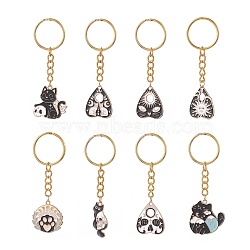 8Pcs Divination Style Alloy Enamel Keychains, with Iron Split Key Rings, Heart & Cat, Mixed Shapes, 7.6~7.9cm(KEYC-JKC00457)