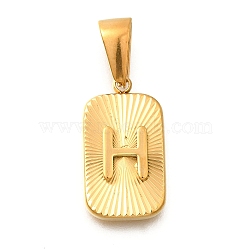 304 Stainless Steel Pendants, Rectangle with Letter Charm, Real 18K Gold Plated, Letter H, 22x12.5x4mm, Hole: 8x4mm(STAS-S161-01H-G)