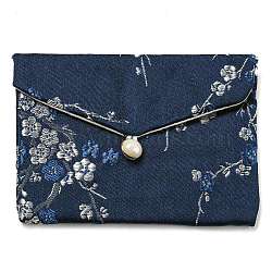 Chinese Style Floral Cloth Jewelry Storage Pouches, with Plastic Button, Rectangle Jewelry Gift Case for Bracelets, Earrings, Rings, Random Pattern, Midnight Blue, 8x10x0.3~0.7cm(AJEW-D065-01B-03)