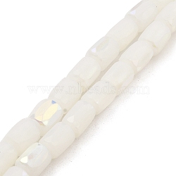 Frosted Imitation Jade Glass Beads Strands, AB Color Plated, Faceted, Column, White, 8x6mm, Hole: 1.4mm, about 80pcs/strand, 25.04''(63.6cm)(GLAA-P058-07B-09)