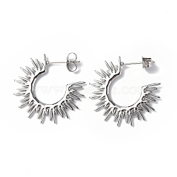 304 Stainless Steel Sun Stud Earrings, Half Hoop Earrings for Women, Stainless Steel Color, 1.5x24.5mm, Pin: 0.8mm(STAS-B034-13P)