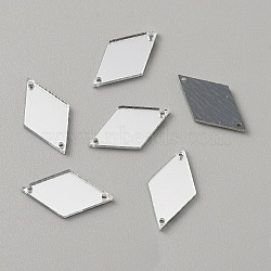 Rhombus Acrylic Mirror Sew on Rhinestone, Garments Accessories, 2-Hole Links, Silver, 17.5x9.5x1.3mm, Hole: 1mm(FIND-WH0155-029A)