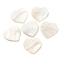 Natural Freshwater Shell Pendants, Heart Charms, White, 42~43x44.5~46x3~3.5mm, Hole: 1.8mm(SHEL-F008-01B)