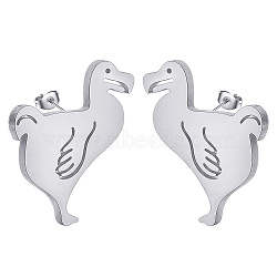 316L Stainless Steel Stud Earrings for Women, with Dodo Bird Shape, Stainless Steel Color, Dodo Bird: 12x11mm(FIND-PW0024-34B)