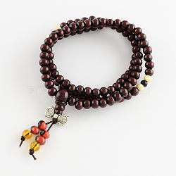 Dual-use Items, Wrap Style Buddhist Jewelry Dyed Wood Round Beaded Bracelets or Necklaces, Dark Red, 520mm(BJEW-R281-51)