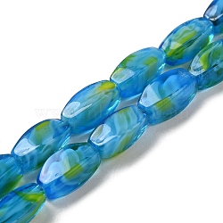 Handmade Milleflori Glass Beads Strands, Twist Oval, Dodger Blue, 14x6x6mm, Hole: 1mm, about 22pcs/strand, 11.81''(30cm)(X-EGLA-P053-04A-01)