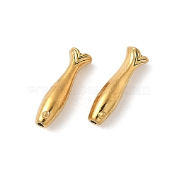 304 Stainless Steel Beads, Ion Plating(IP), Fish, Real 18K Gold Plated, 14x4x4mm, Hole: 0.9mm(X1-STAS-F320-15B-G)