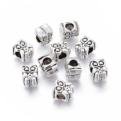 Alloy European Beads, Long-Lasting Plated, Large Hole Owl Beads, Antique Silver, 11.5x9x8mm, Hole: 5mm(MPDL-E026-01AS)