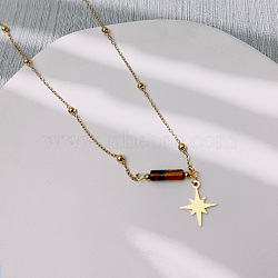 Natural Jasper & Stainless Steel Star Pendant Ball Chain Necklaces for Women, Golden, (YH4149-2)