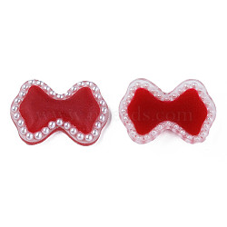 Acrylic Cabochons, with ABS Plastic Imitation Pearl Beads, Bowknot, Dark Red, 18x24.5x4.5mm(KY-N015-136A)