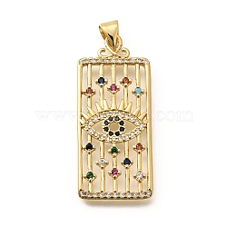 Rack Plating Brass Micro Pave Cubic Zirconia Pendants, Long-Lasting Plated, Lead Free & Cadmium Free, Evil Eye, 35.5x15x2.5mm, Hole: 5x3mm(KK-L226-030G-04)