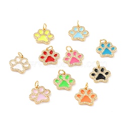 Real 18K Gold Plated Brass Micro Pave Cubic Zirconia Charms, with Jump Ring and Enamel, Long-Lasting Plated, Dog Paw Prints, Mixed Color, 13.5x15x2mm, Jump Ring: 5x1mm, 3mm Inner Diameter(ZIRC-L100-085G)