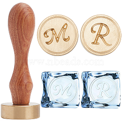 DIY Wax Seal Stamp Sets, Including 2Pcs 2 Styles Brass Stamp Head, with 1Pc Pear Wood Handle and 1Pc Velvet Pouches, Letter M & Letter R, 30x12mm, 1pc/style(DIY-CP0010-27B)