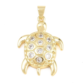 Brass Micro Pave Cubic Zirconia Pendants, Turtle Charms, Clear, Golden, 28x24x4mm, Hole: 6x3.5mm