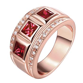 Classic Real Rose Gold Plated Brass Cubic Zirconia Wide Band Finger Rings, US Size 10(19.8mm)