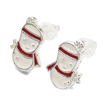 Christmas Theme Brass Stud Earrings, Snowflake, 12x9mm
