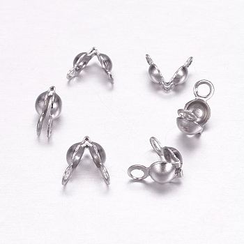 304 Stainless Steel Bead Tips, Calotte Ends, Clamshell Knot Cover, Stainless Steel Color, 4x7.5mm, Hole: 1mm